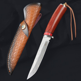 Outdoor SKD-11  Red Sandalwood Handle Fixed Hunting Knife UD408833